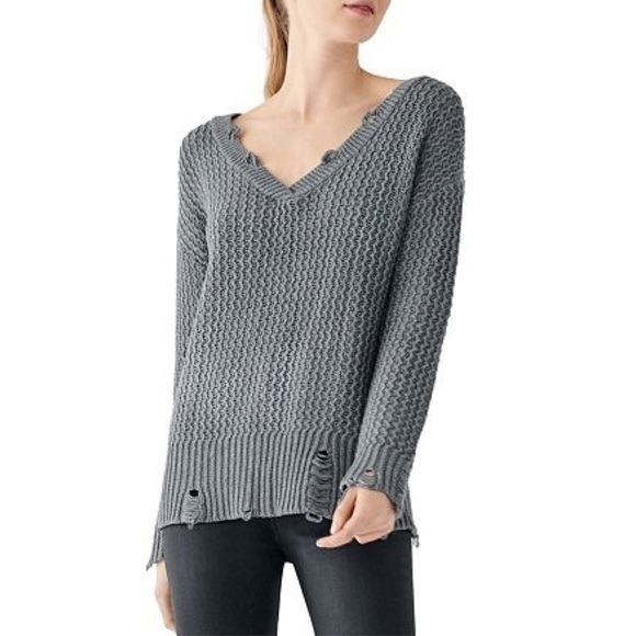 DL1961 Freeman Alley Distressed V-Neck Sweater - Picture 1 of 3
